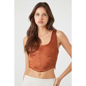 Forever 21 Rust Orange Chestnut Satin Corset Crop Top S Fall Y2K Fairy Fairycore